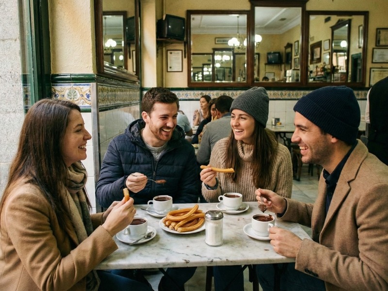 Estudiantes comiendo churros, los mejores planes en madrid